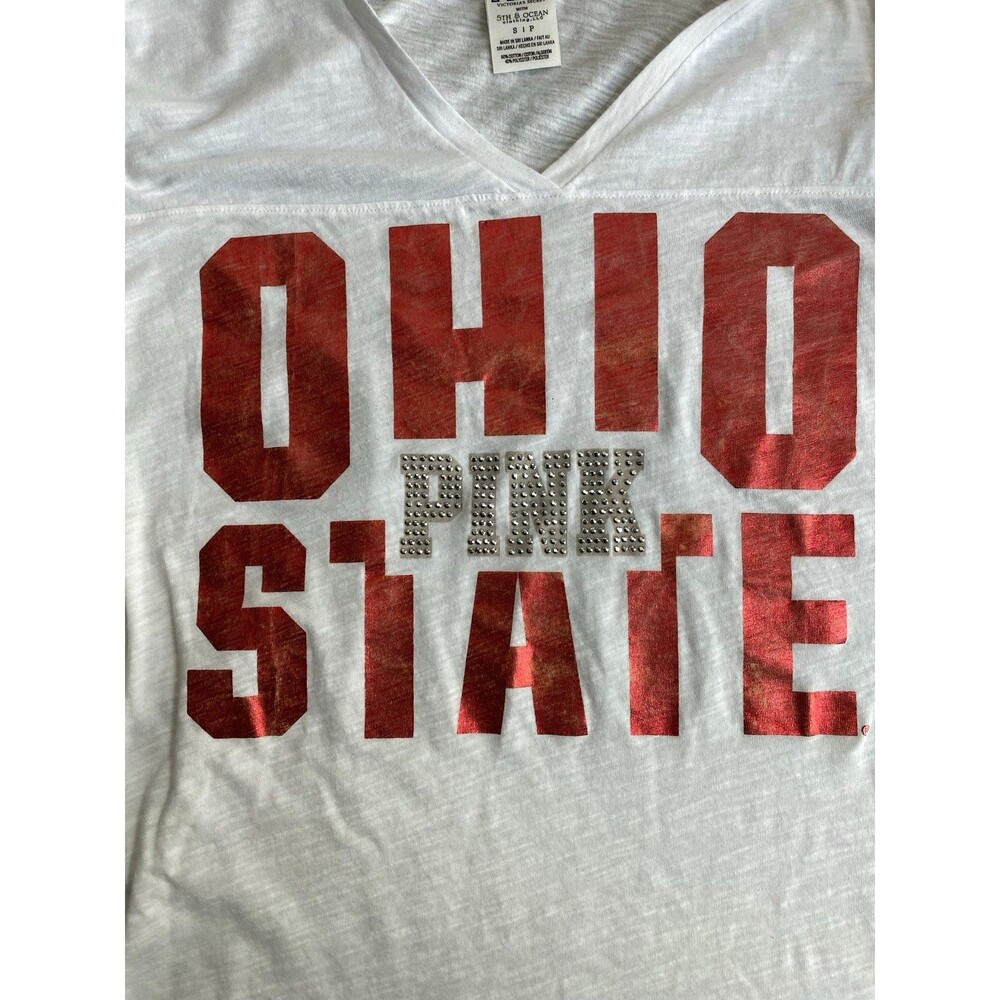 Victoria’s Secret PINK Ohio State Buckeyes V-Neck Tee Shirt Size Small - Picture 4 of 7